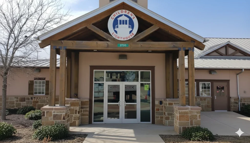 Welcoming entrance of Children's Lighthouse with a custom business sign, designed by experts in business signs Houston.