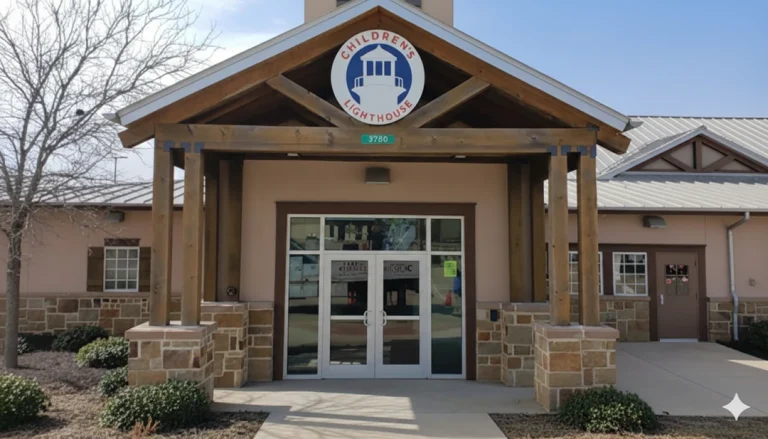 Welcoming entrance of Children's Lighthouse with a custom business sign, designed by experts in business signs Houston.