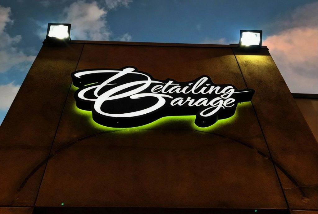 Premium back-lit channel letter illuminated channel letter signs Houston for Detailing Garage – standout night visibility