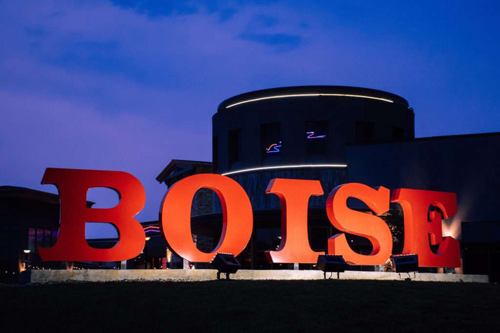 Giant outdoor channel letters spelling BOISE, an example of impactful business signs Houston can create for public landmarks.
