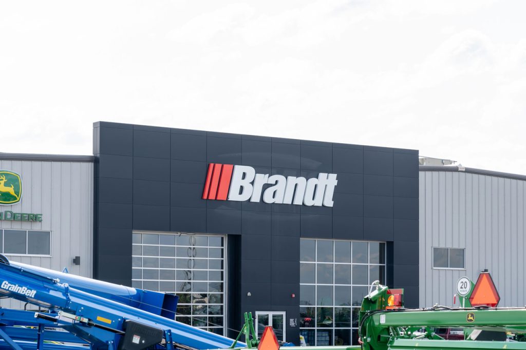 Large Brandt facility exterior channel letter signage installed by a premier sign manufacturing Houston TX company.