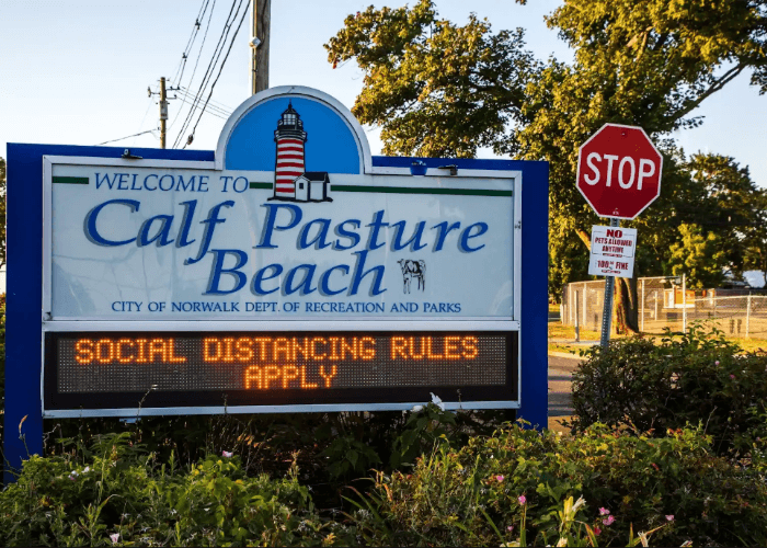 Custom monument LED display by a sign manufacturer Houston for Calf Pasture Beach featuring a digital message board.
