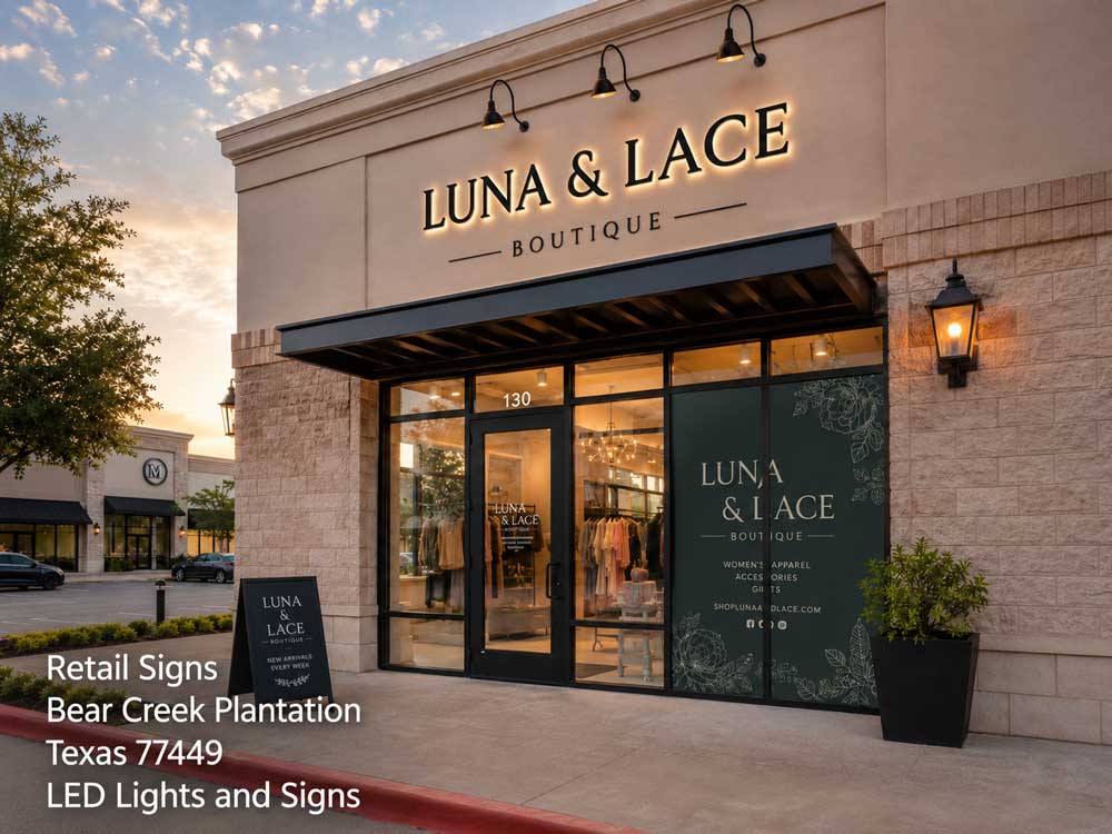 3D dimensional building logo retail signs Houston mounted on a stone facade exterior for commercial storefronts.