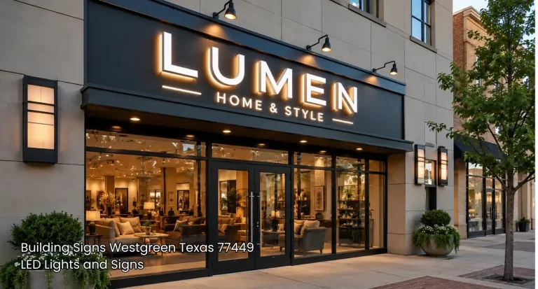 Illuminated backlit storefront display showcasing custom commercial building Signs Houston businesses install.